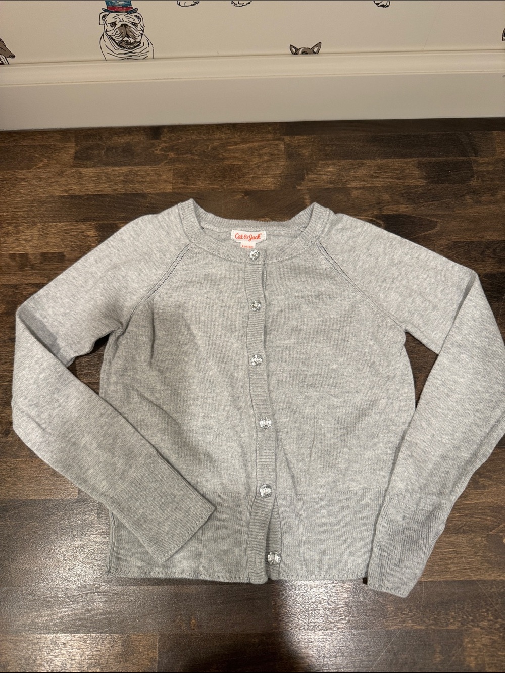 Cat & Jack Gray Girls' Crewneck Button Cardigan Size 6
